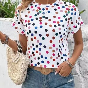 New Cute Ladies Multicolored Polka Dot Top / XL